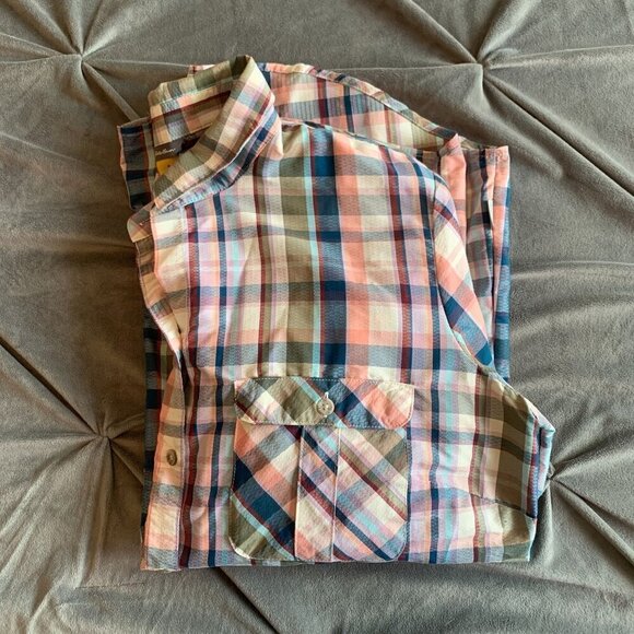 Eddie Bauer Women's Western Style Plaid Shirt Button down Pink Blue Green Sz TL - Picture 6 of 6
